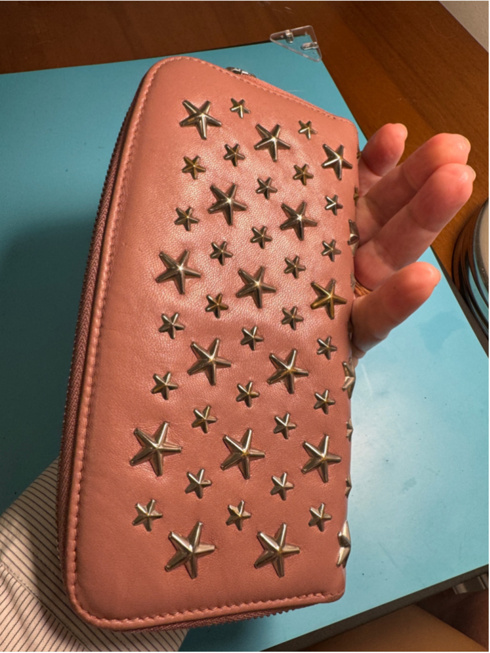 Jimmy Choo Star Studded Leather Long Wallet Pink and Silver - Picture 2 of 9